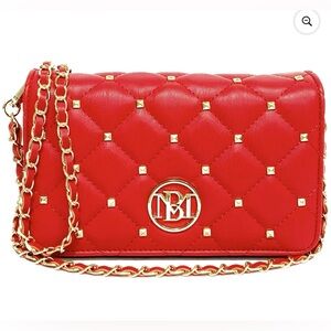 Badgley Mischka Diamond Quilted Camera Bag w/Studs and Gold Detail, Red, NWT!